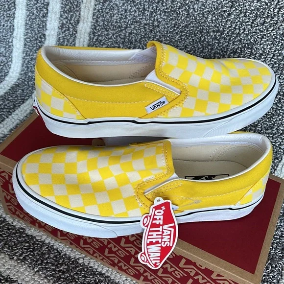 Vans Classic Slip-On Checkerboard Cyber Yellow True White Men’s - Picture 11 of 16